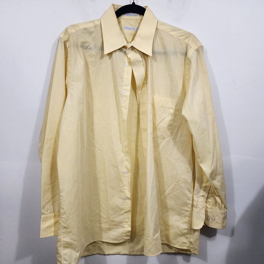 Vintage Christian Dior Long Sleeve Button-down Oxford Shirt Yellow Polycotton M